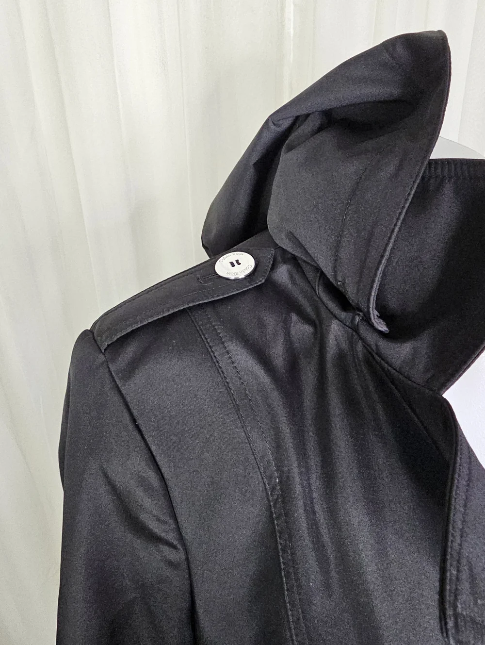 Calvin Klein Black Belted Hooded Lightweight Trench Coat Raincoat Medium - Picture 10 of 14